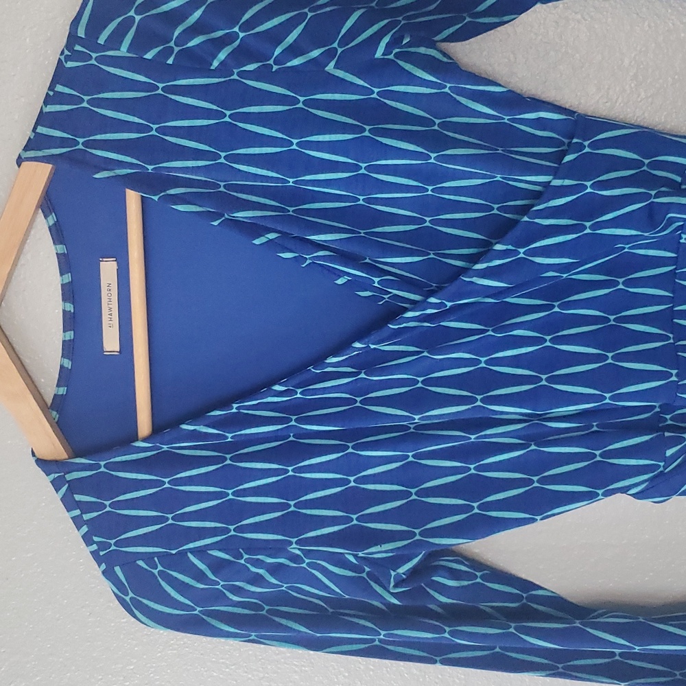 41 Hawthorn Small Blue and Aqua Faux Wrap Dress - Picture 3 of 11